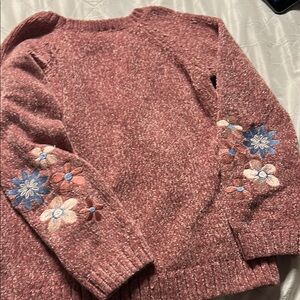 Derek Heart Pink and Blue Floral Embroidered Sweater